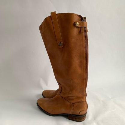 Sam Edelman Penny 2 Cognac Brown Leather Boots Knee High Zip Back Size 6 M