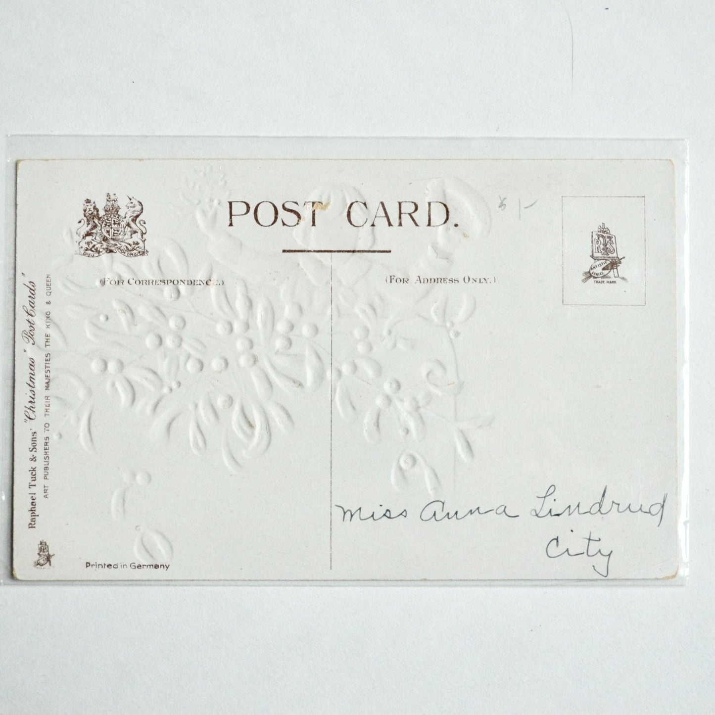 Raphael Tuck & Sons Antique Early 1900s Christmas Postcard All Good Wishes