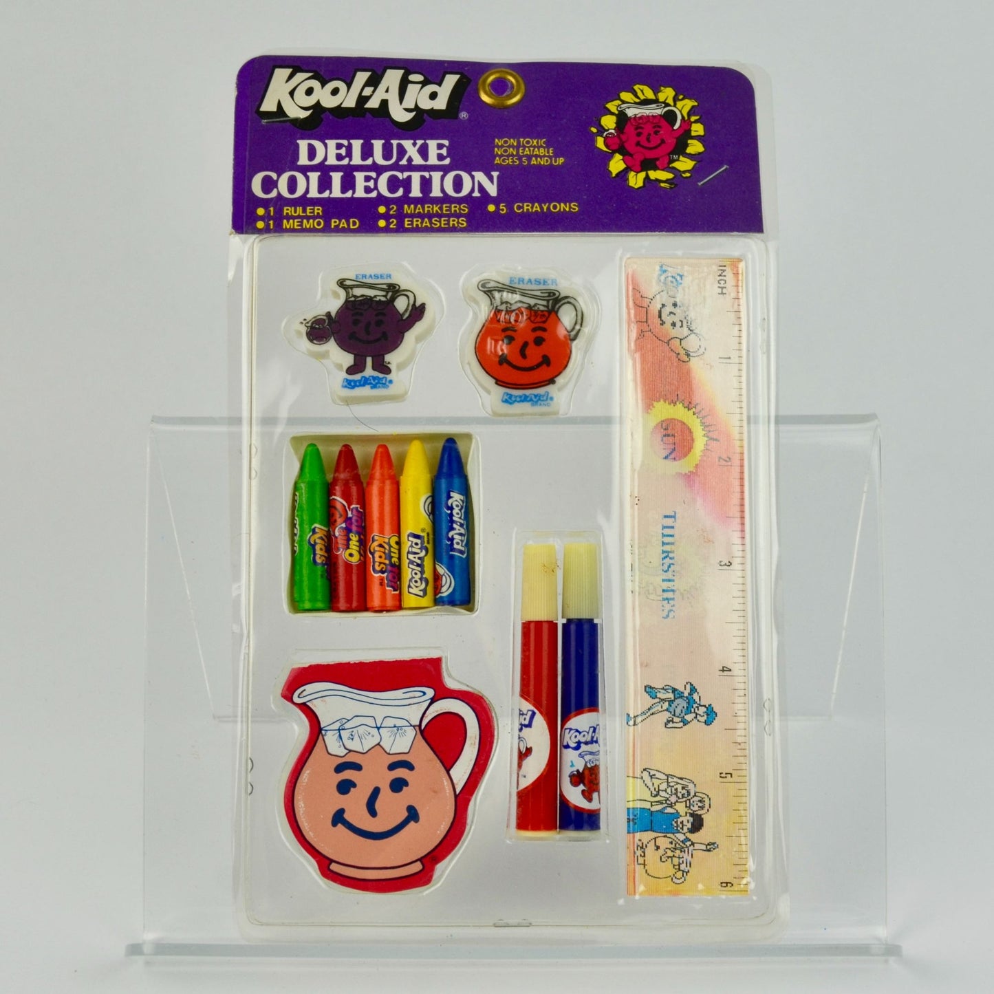 1983 Kool Aid Deluxe Collection Vintage NOS New Ruler Memo Pad Markers Crayons