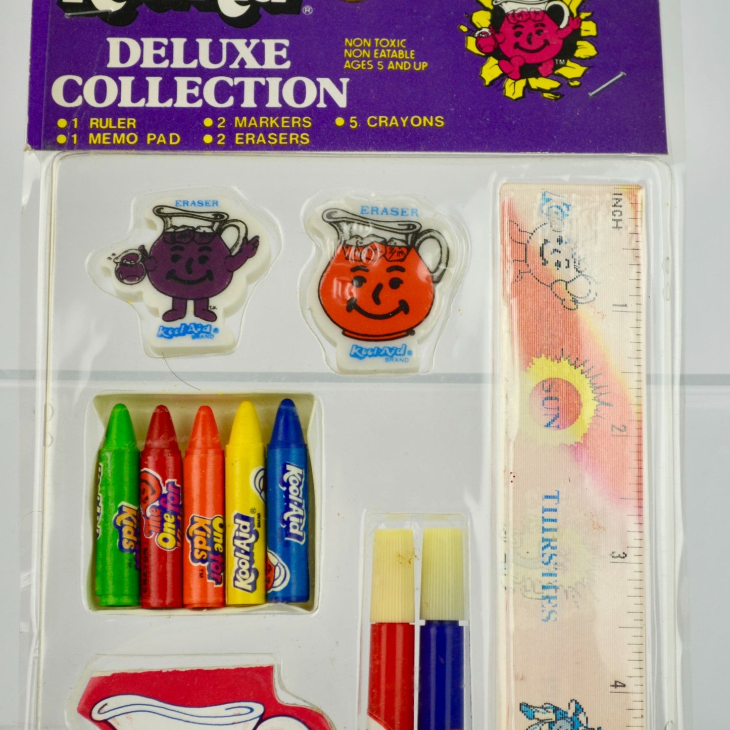 1983 Kool Aid Deluxe Collection Vintage NOS New Ruler Memo Pad Markers Crayons