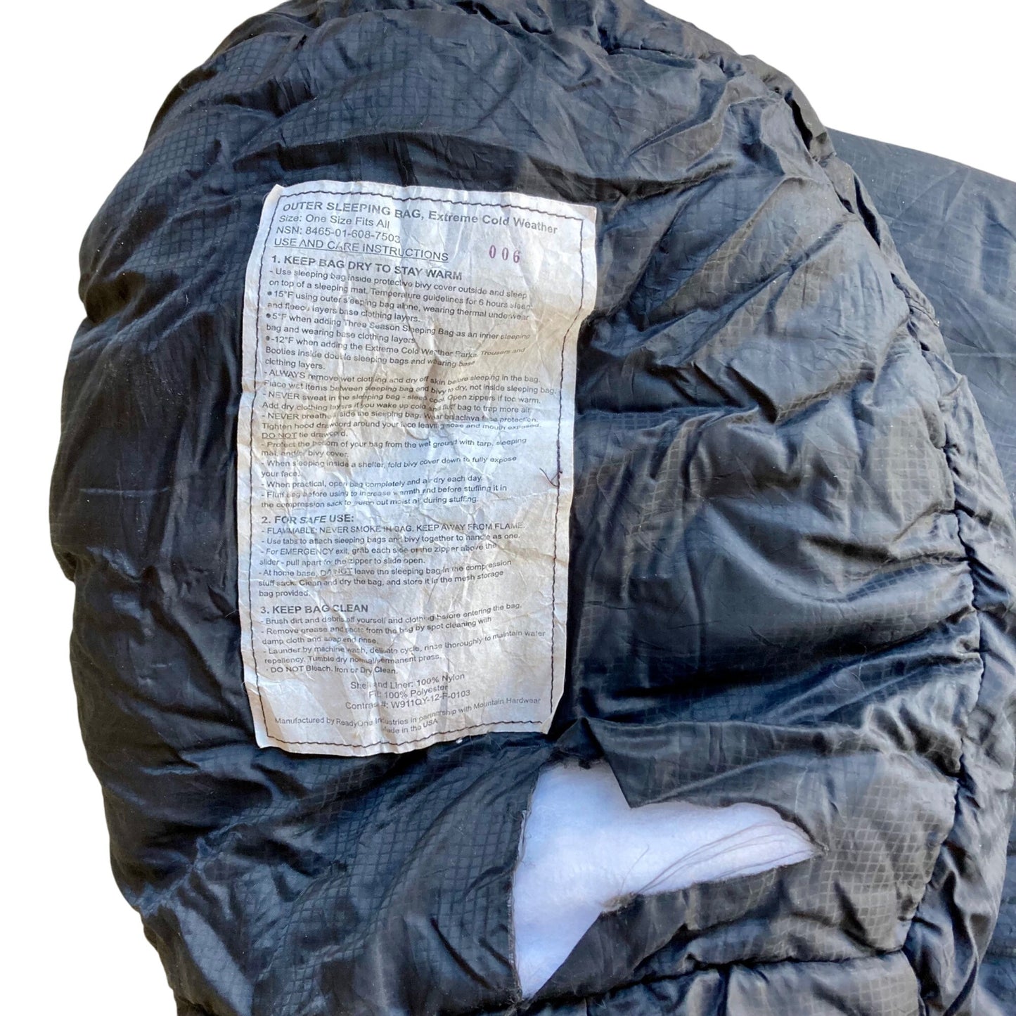 US Military Outer Sleeping Bag Extreme Cold Weather Black Army HAS A TEAR