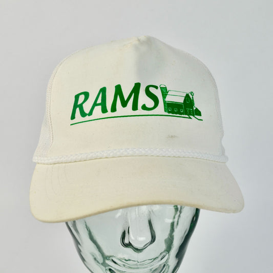 Vintage Rams White Green Barn Farming Hat Trucker Braided