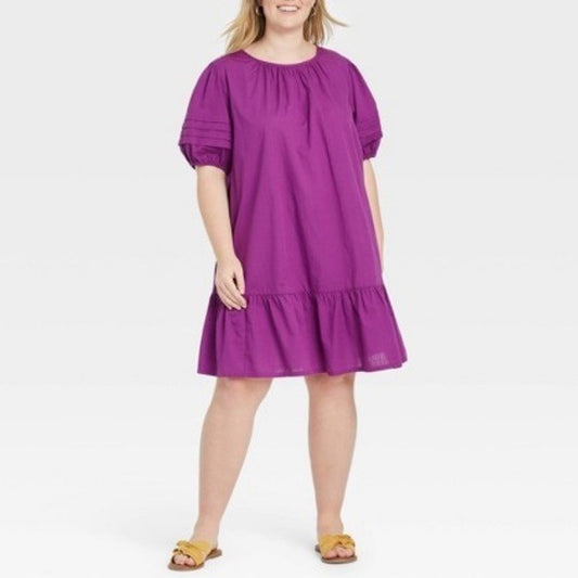 Ava & Viv Pleated Puff Sleeve Dress Purple New 3X