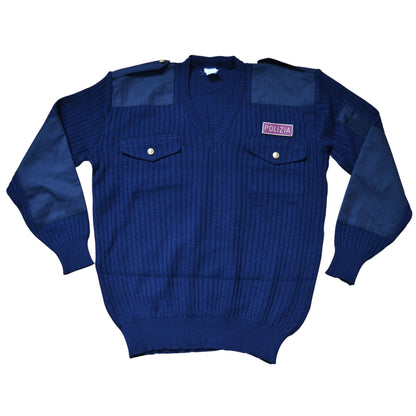 Vintage Italian Polizia Commando Sweater Navy Blue Size Large Wool Blend