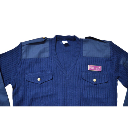 Vintage Italian Polizia Commando Sweater Navy Blue Size Large Wool Blend