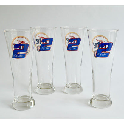 Set of 4 Miller Lite Rusty Wallace #2 Beer Pilsner Glasses Tall 8.5" NASCAR Racing