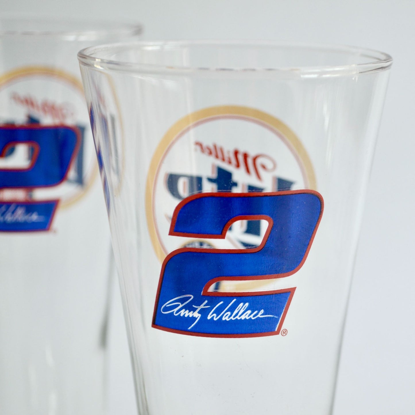 Set of 4 Miller Lite Rusty Wallace #2 Beer Pilsner Glasses Tall 8.5" NASCAR Racing