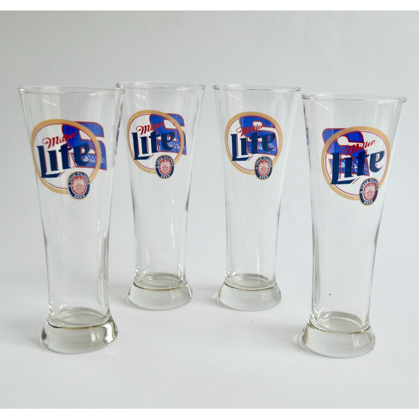 Set of 4 Miller Lite Rusty Wallace #2 Beer Pilsner Glasses Tall 8.5" NASCAR Racing