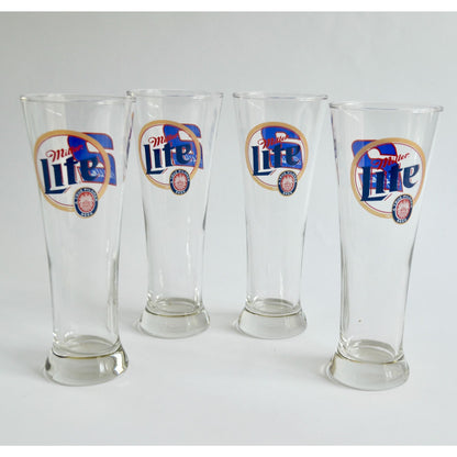 Set of 4 Miller Lite Rusty Wallace #2 Beer Pilsner Glasses Tall 8.5" NASCAR Racing