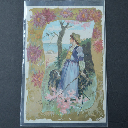McLaughlin's XXXX Coffee Victorian Trading Card LARGE 1891 Girl and Dog
