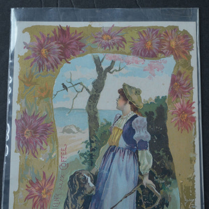 McLaughlin's XXXX Coffee Victorian Trading Card LARGE 1891 Girl and Dog