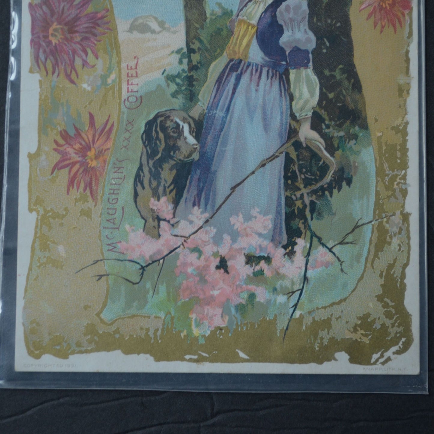 McLaughlin's XXXX Coffee Victorian Trading Card LARGE 1891 Girl and Dog
