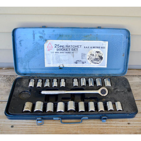 Vintage  IAC 1/2" Ratchet Socket Set 6-pt SAE & Metric 22 of 25 Pieces