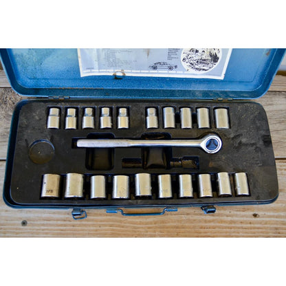 Vintage  IAC 1/2" Ratchet Socket Set 6-pt SAE & Metric 22 of 25 Pieces