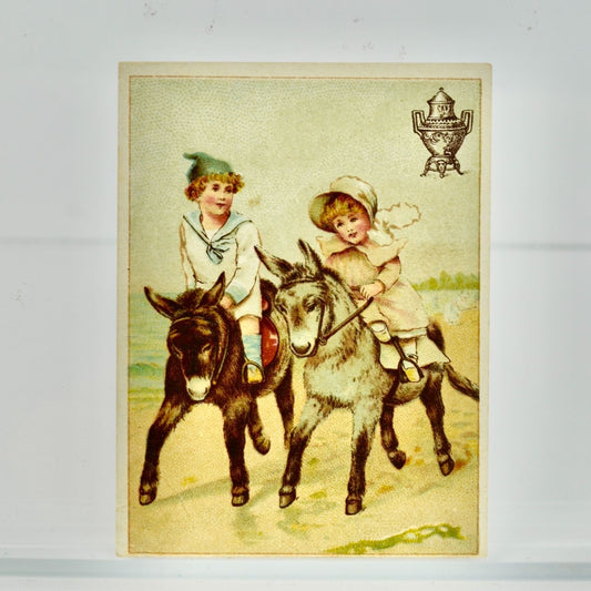 Dilworth's Coffee Antique Victorian Trading Card Donkeys Boy Girl