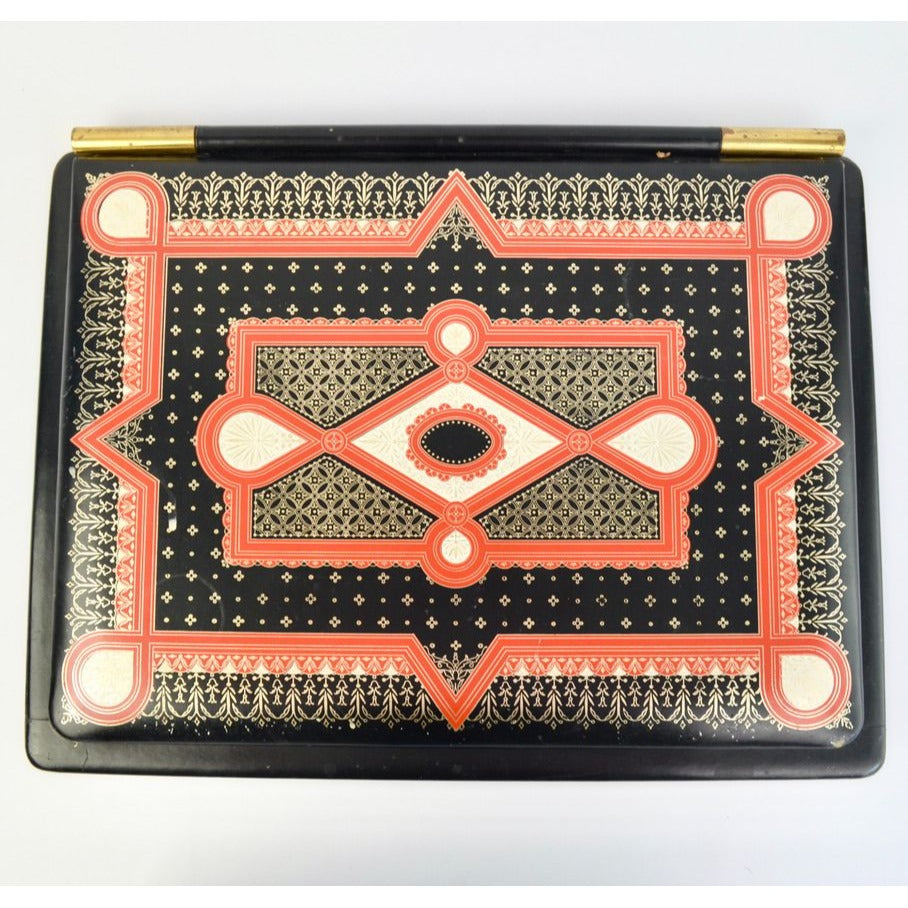 Vintage Leather Writing Case Black Red Detailed Large
