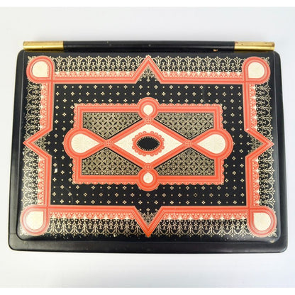 Vintage Leather Writing Case Black Red Detailed Large