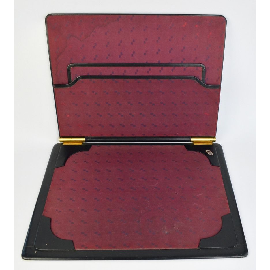 Vintage Leather Writing Case Black Red Detailed Large