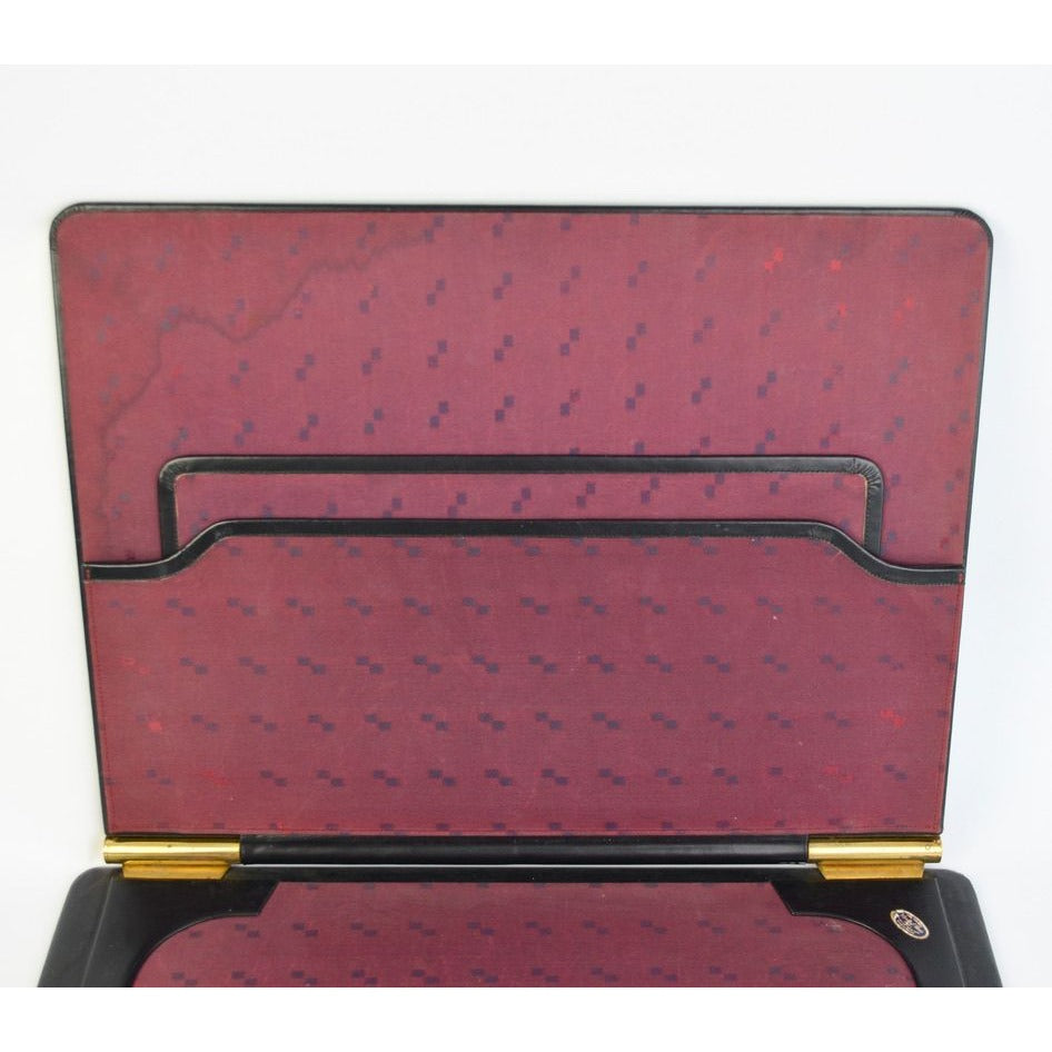 Vintage Leather Writing Case Black Red Detailed Large
