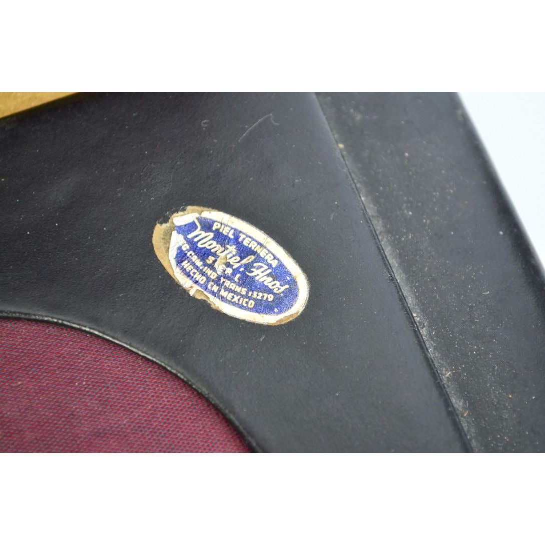 Vintage Leather Writing Case Black Red Detailed Large