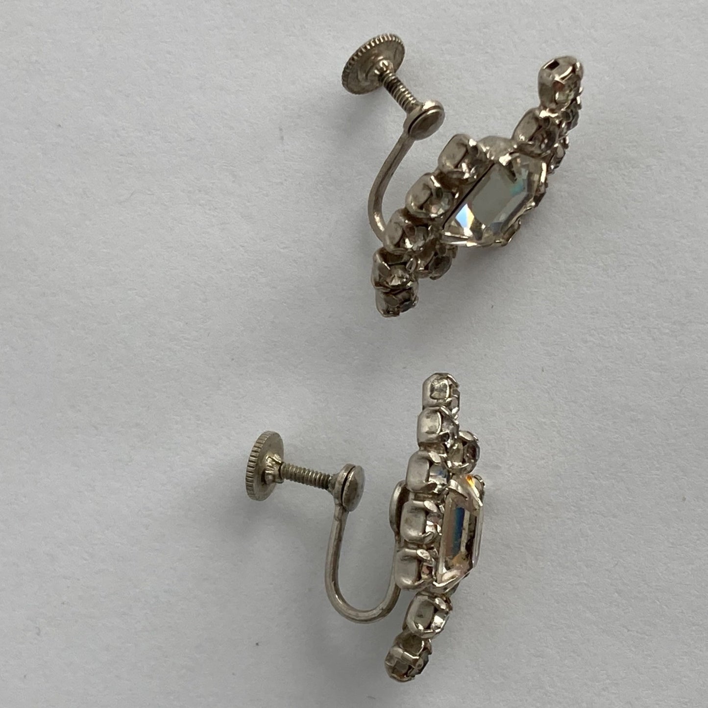 Vintage Rhinestone Silver Screw Back Earrings Pair Screwback