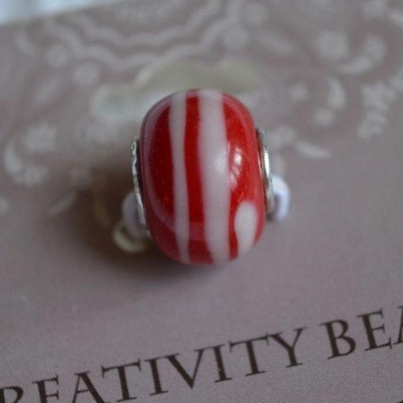 Creativity Beads Sterling Red Stripe Charm Bead