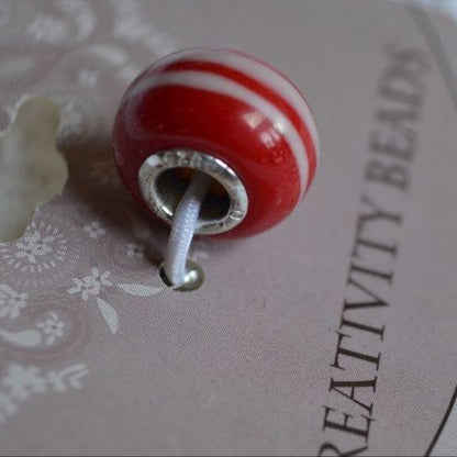 Creativity Beads Sterling Red Stripe Charm Bead