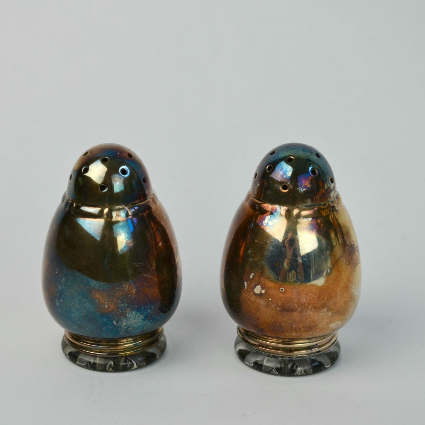 Vintage Silver Plate w/ Glass Inserts Salt & Pepper Shakers Pair