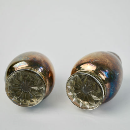 Vintage Silver Plate w/ Glass Inserts Salt & Pepper Shakers Pair