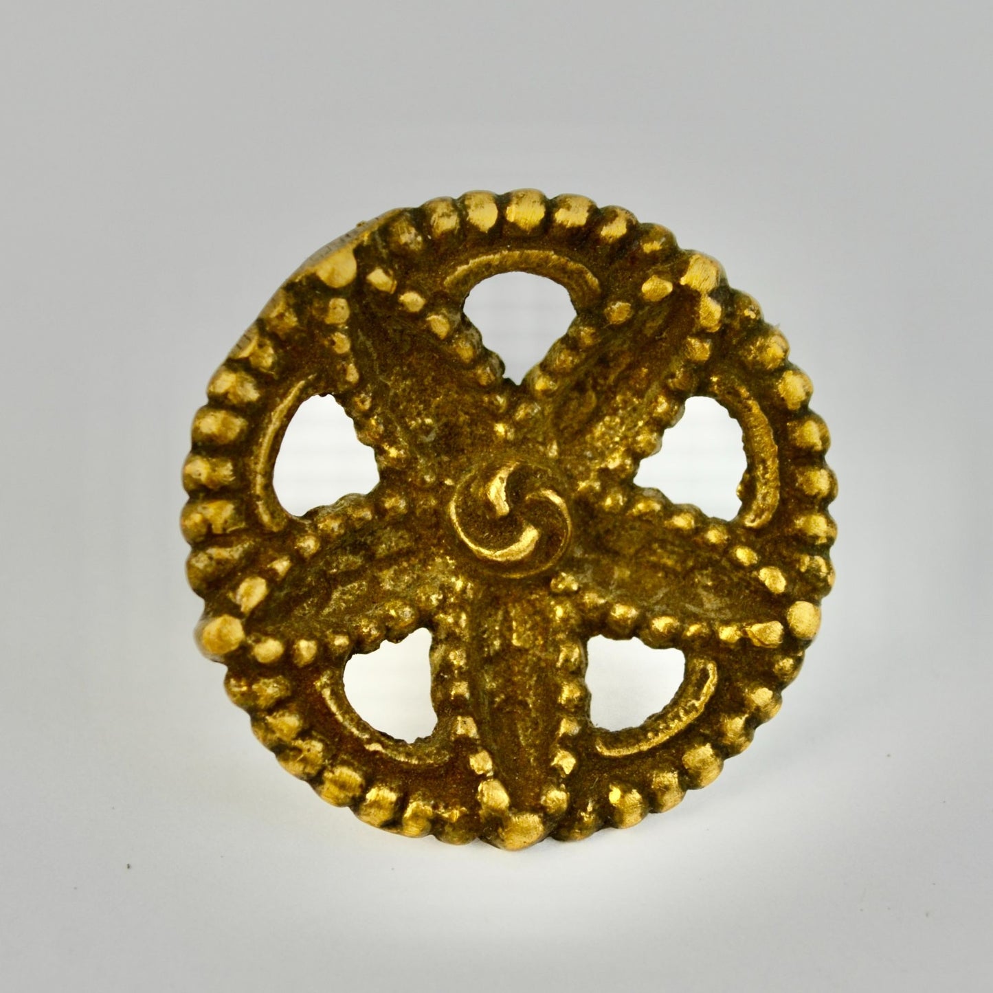 Vintage Brass Round Floral Drawer Pull Handle Antique