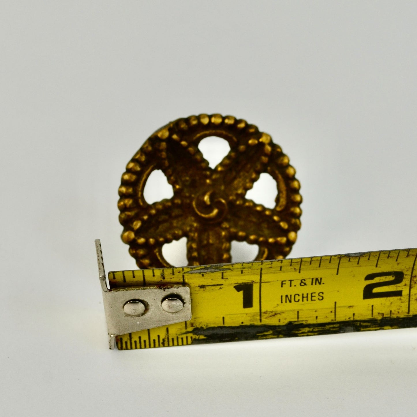 Vintage Brass Round Floral Drawer Pull Handle Antique