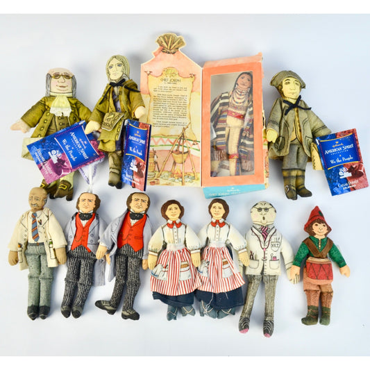 Set Of 11 Vintage Cloth Dolls Historical Figures Presidents Chef Joseph Boxed