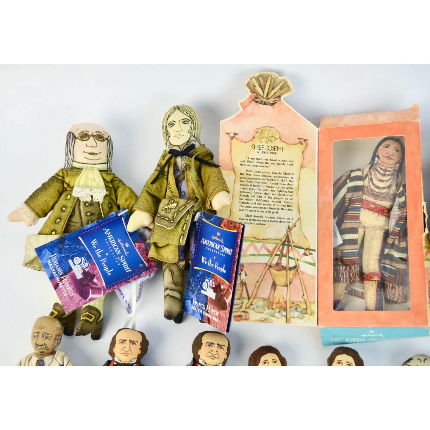 Set Of 11 Vintage Cloth Dolls Historical Figures Presidents Chef Joseph Boxed