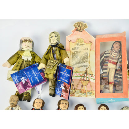 Set Of 11 Vintage Cloth Dolls Historical Figures Presidents Chef Joseph Boxed