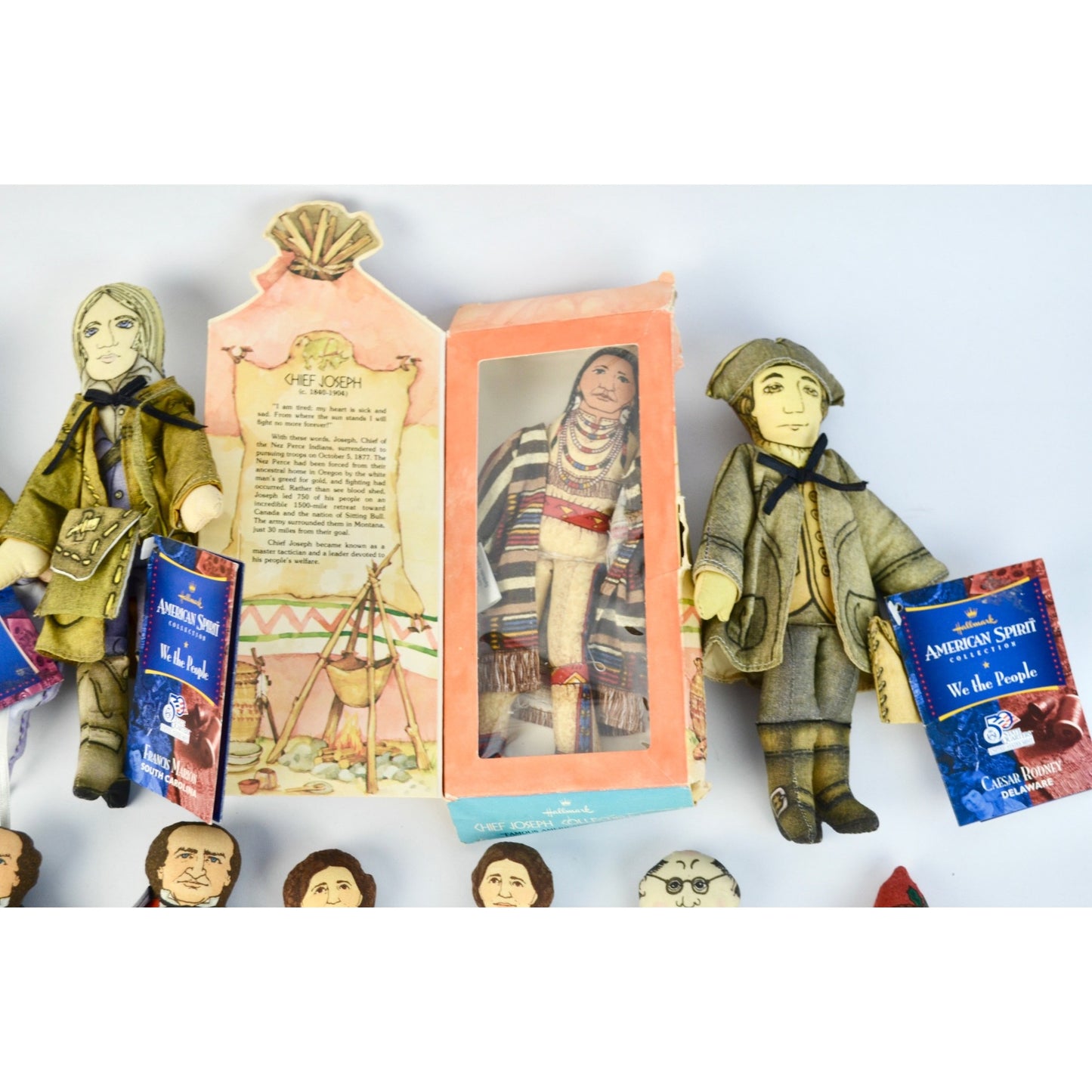 Set Of 11 Vintage Cloth Dolls Historical Figures Presidents Chef Joseph Boxed