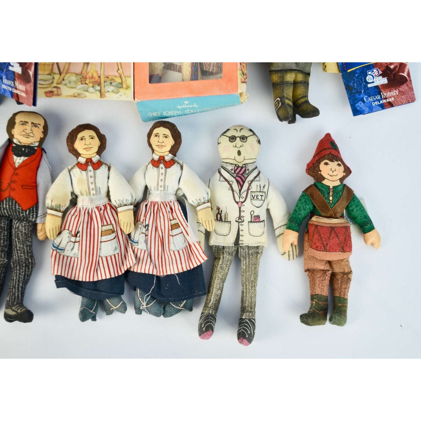 Set Of 11 Vintage Cloth Dolls Historical Figures Presidents Chef Joseph Boxed