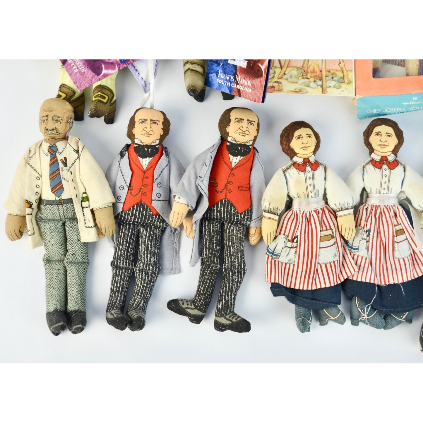 Set Of 11 Vintage Cloth Dolls Historical Figures Presidents Chef Joseph Boxed