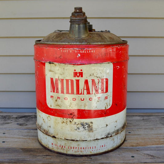 Vintage Midland Products 5-Gallon Oil Can Minneapolis Milwaukee Mason City