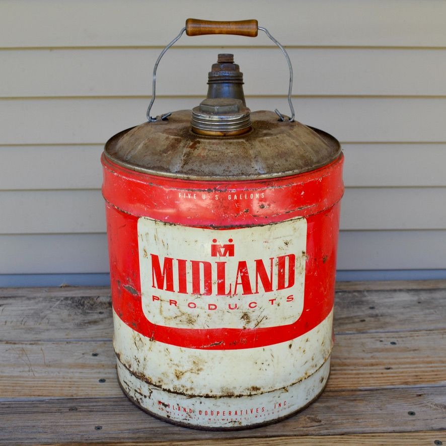 Vintage Midland Products 5-Gallon Oil Can Minneapolis Milwaukee Mason City