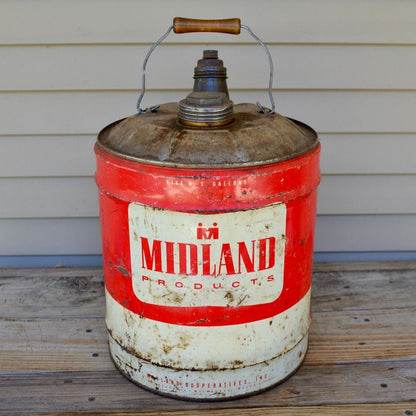 Vintage Midland Products 5-Gallon Oil Can Minneapolis Milwaukee Mason City