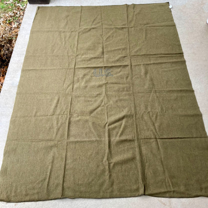 Vintage US Military Wool Blanket Vietnam Era 60 x 80" OD Green Army USGI