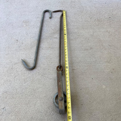 Vintage St John & Co Meat Hook w/ Pulley & Armour Meat Hook Galvanized 59X