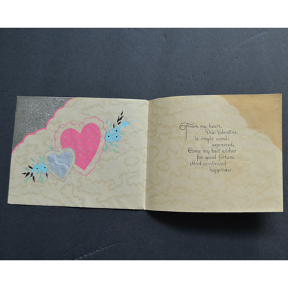 Vintage Valentine Card Greetings Metallic Foiled Woman in Dress