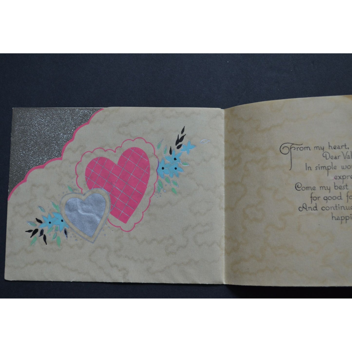 Vintage Valentine Card Greetings Metallic Foiled Woman in Dress
