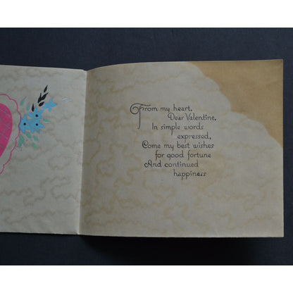 Vintage Valentine Card Greetings Metallic Foiled Woman in Dress