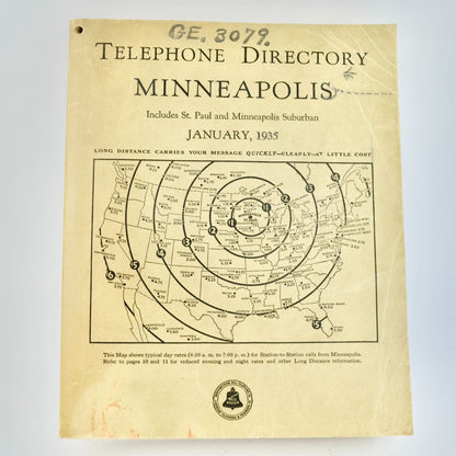 Vintage January 1935 Minneapolis MN Telephone Directory Book