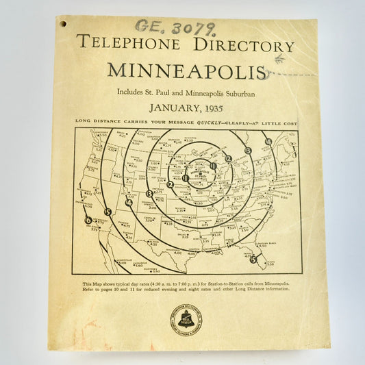 Vintage January 1935 Minneapolis MN Telephone Directory Book