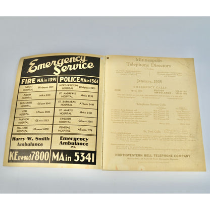 Vintage January 1935 Minneapolis MN Telephone Directory Book