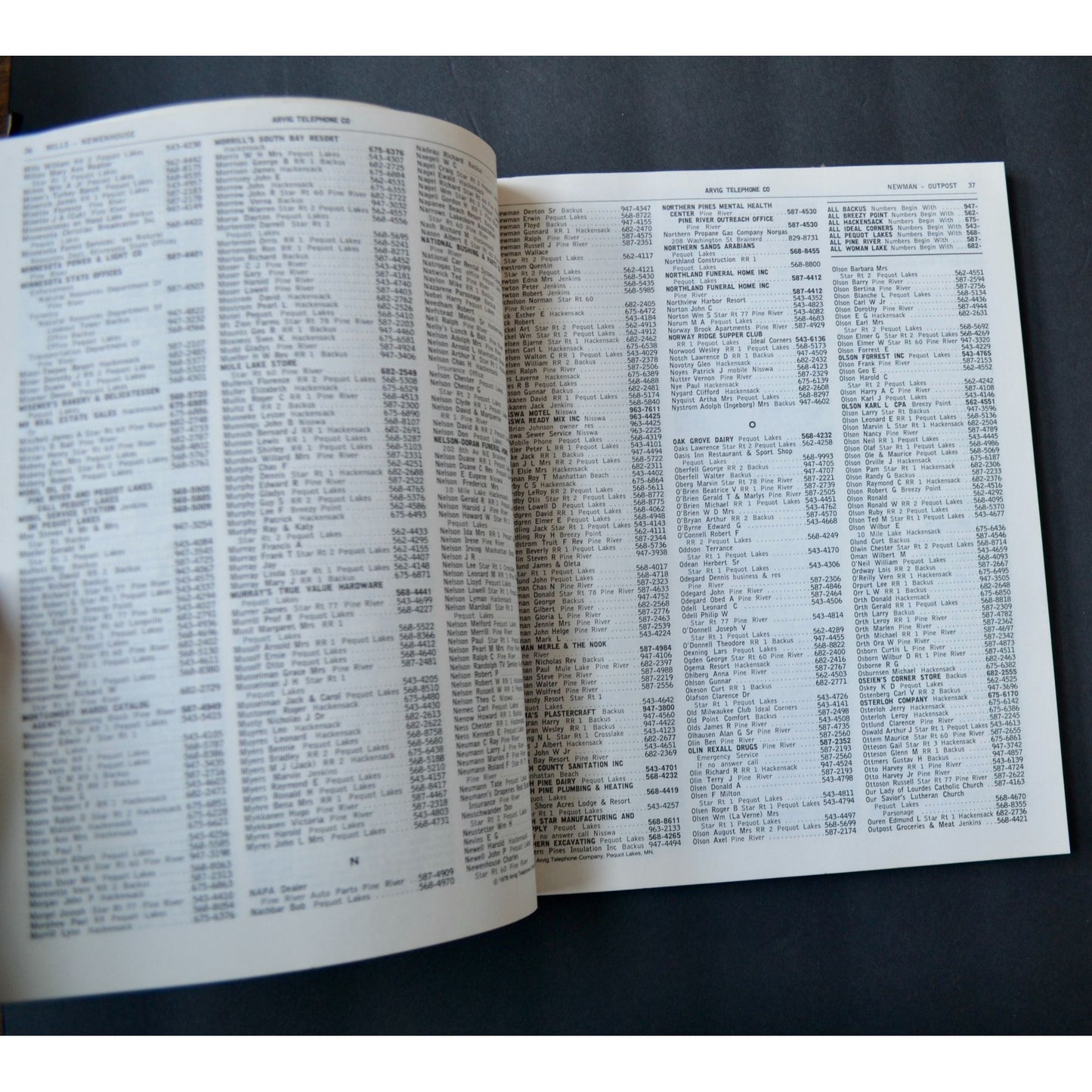Vintage May 1978 Arvig Telephone Company Directory Northern Central MN Book