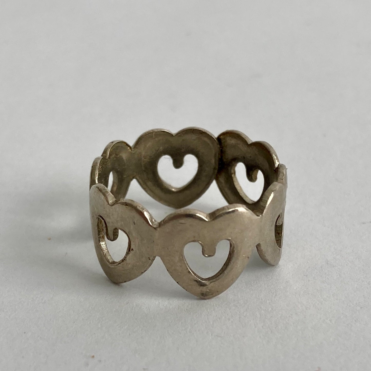 Vintage Silver Repeating Hearts Adjustable Ring Estate Find